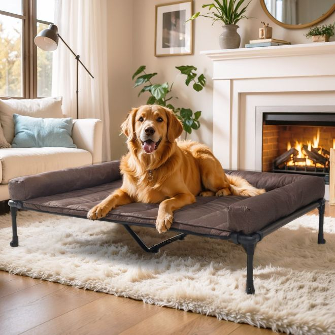 A closer look at Elevated Cozy Feather Bolster Dog Bed