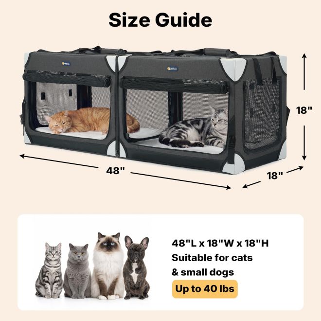 Veehoo Extra Large Cat Travel Carrier for 2 Cats Dog image2