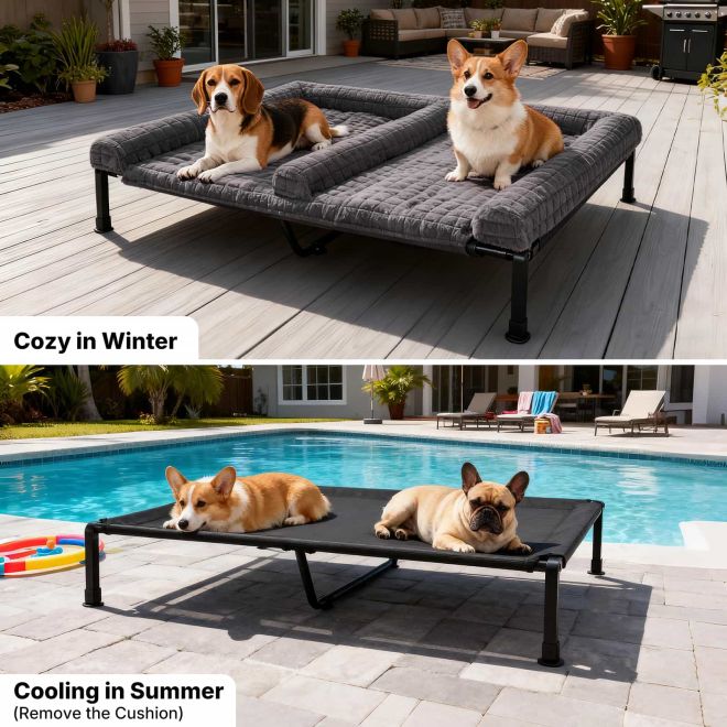 Veehoo Elevated Double Dog Bed with Washable Cushion image2