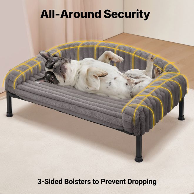 Veehoo Elevated Dog Bed with Washable Plush Bolster Mat Elevated Beds image2