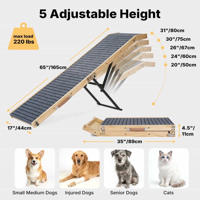 Veehoo Adjustable Wooden Dog Ramp with Steel Bracket Sales image2