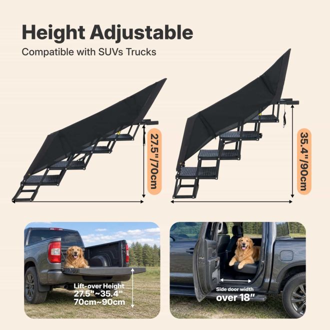 Veehoo Foldable Dog Stairs for Truck and SUV with Side Rails Steps & Ramps image2