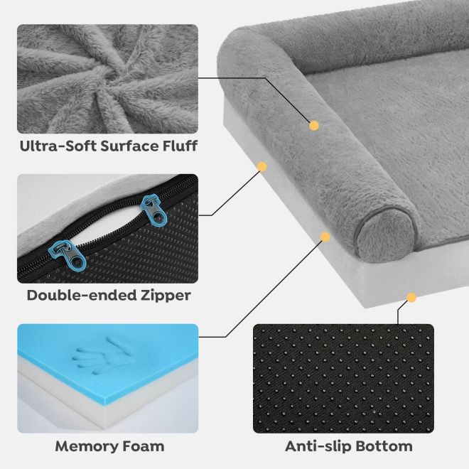 Veehoo Orthopedic Dog Sofa Bed with Bolster Dog image2