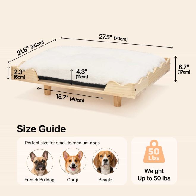 Veehoo Solid Wood Dog Bed with Plush Faux Fur Cushion image2