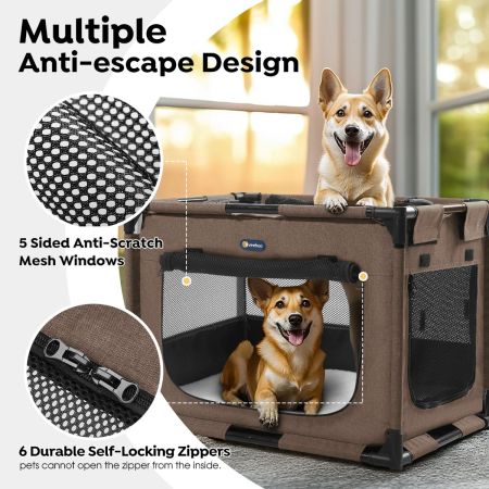 Veehoo Lightweight Dog Cat Kennel for Medium Dogs Brown Carriers & Bags image2 Veehoo Lightweight Dog Cat Kennel for Medium Dogs Brown Carriers & Bags image2