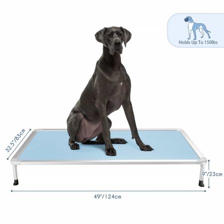 Veehoo Chewproof Dog Elevated Bed-Silver Aluminum Frame Sky Blue Elevated Cooling Beds image2 Veehoo Chewproof Dog Elevated Bed-Silver Aluminum Frame Sky Blue Elevated Cooling Beds image2