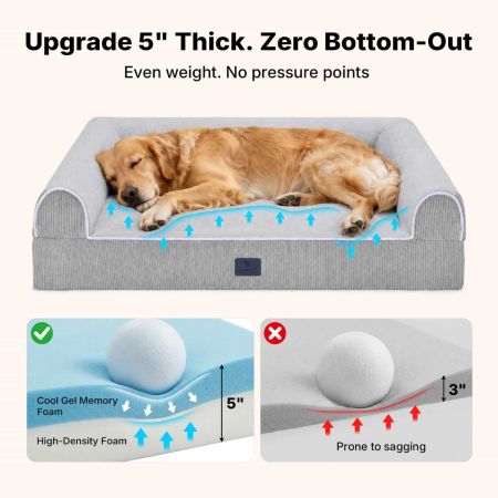 Veehoo Orthopedic Dog Bed with 3-Sided Bolster Gray Bolster & Sofa Beds image3