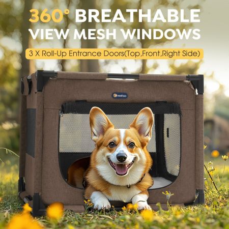 Veehoo Lightweight Dog Cat Kennel for Medium Dogs Brown Carriers & Bags image4 Veehoo Lightweight Dog Cat Kennel for Medium Dogs Brown Carriers & Bags image4