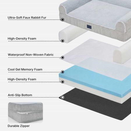 Veehoo Orthopedic Dog Bed with 3-Sided Bolster Gray Bolster & Sofa Beds image4