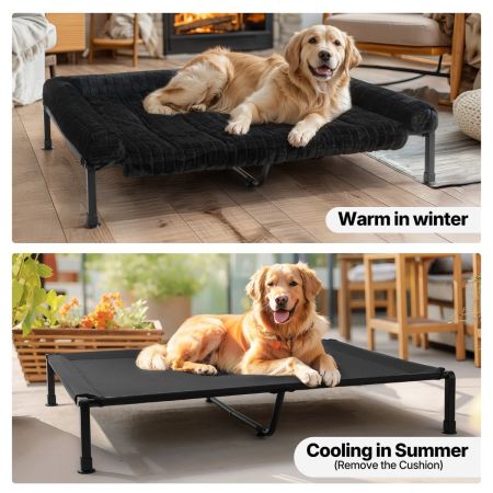 Veehoo Cooling Elevated Dog Bed with Fluffy Plush Cushion Black Elevated 2-in-1 Seasonal Beds image5 Veehoo Cooling Elevated Dog Bed with Fluffy Plush Cushion Black Elevated 2-in-1 Seasonal Beds image5