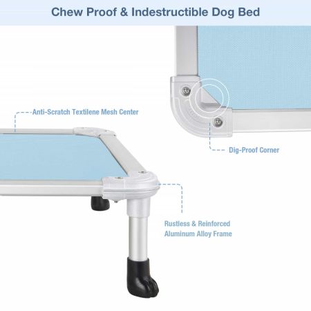 Veehoo Chewproof Dog Elevated Bed-Silver Aluminum Frame Sky Blue Elevated Cooling Beds image5 Veehoo Chewproof Dog Elevated Bed-Silver Aluminum Frame Sky Blue Elevated Cooling Beds image5