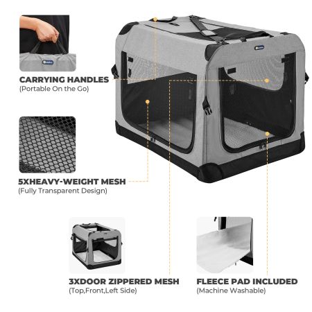 Veehoo Folding Soft Dog Crate Gray Carriers & Bags image4 Veehoo Folding Soft Dog Crate Gray Carriers & Bags image4