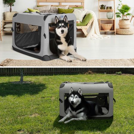 Veehoo Folding Soft Dog Crate Gray Carriers & Bags image6 Veehoo Folding Soft Dog Crate Gray Carriers & Bags image6