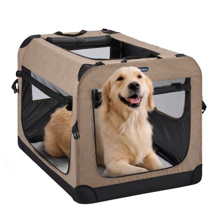  Veehoo Folding Soft Dog Crate Beige Carriers & Bags image1