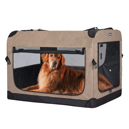  Veehoo Folding Soft Dog Crate Beige Carriers & Bags image2