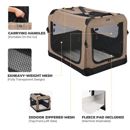  Veehoo Folding Soft Dog Crate Beige Carriers & Bags image4