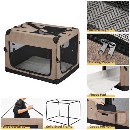  Veehoo Folding Soft Dog Crate Beige Carriers & Bags image5