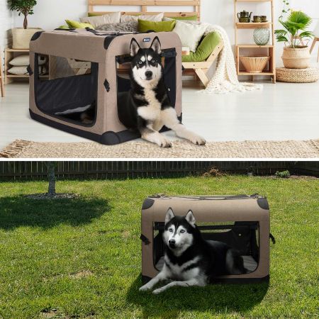  Veehoo Folding Soft Dog Crate Beige Carriers & Bags image6