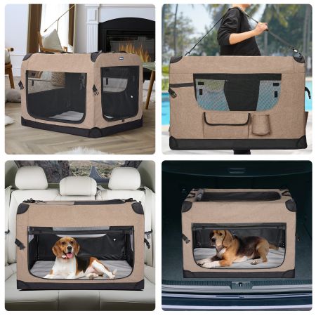  Veehoo Folding Soft Dog Crate Beige Carriers & Bags image7