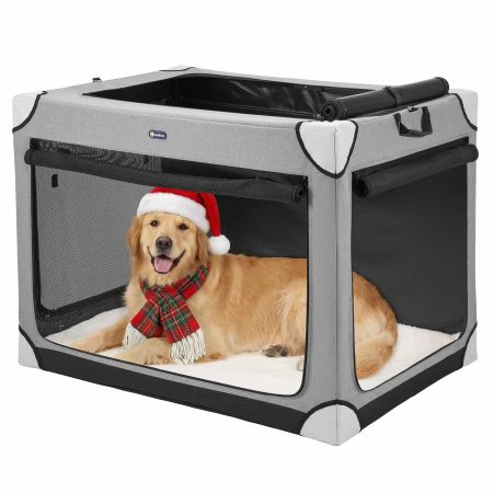 Veehoo Collapsible Dog Travel Crate for Large Dogs Gray Carriers & Bags image2