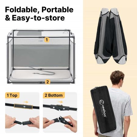 Veehoo Collapsible Dog Travel Crate for Large Dogs Gray Carriers & Bags image6