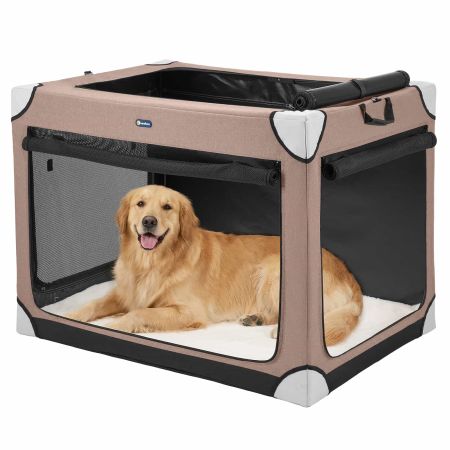 Veehoo Collapsible Dog Travel Crate for Large Dogs Brown Carriers & Bags image1