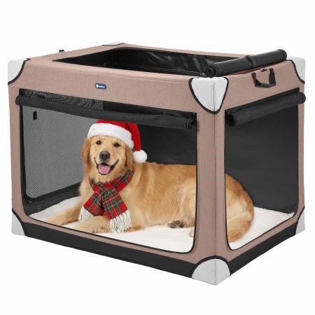 Veehoo Collapsible Dog Travel Crate for Large Dogs Brown Carriers & Bags image2