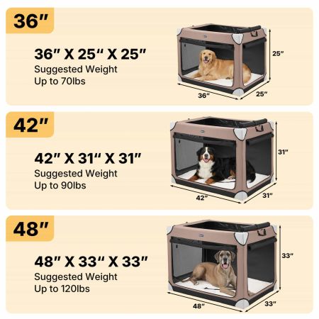 Veehoo Collapsible Dog Travel Crate for Large Dogs Brown Carriers & Bags image3