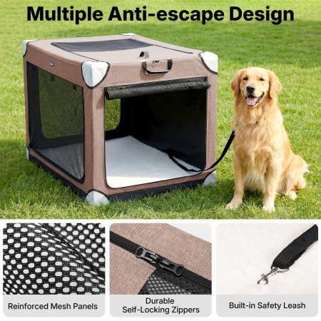 Veehoo Collapsible Dog Travel Crate for Large Dogs Brown Carriers & Bags image4