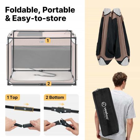 Veehoo Collapsible Dog Travel Crate for Large Dogs Brown Carriers & Bags image6