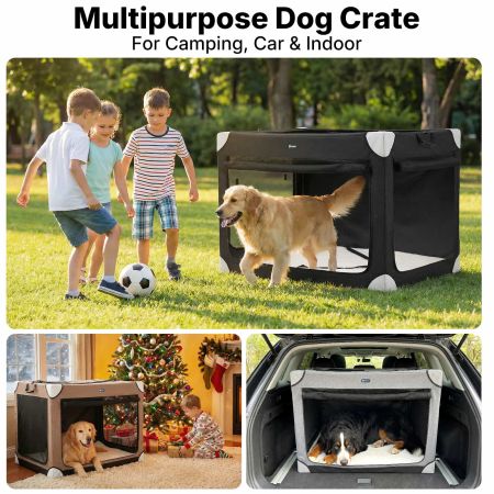 Veehoo Collapsible Dog Travel Crate for Large Dogs Brown Carriers & Bags image7