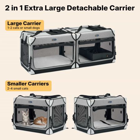 Veehoo Extra Large Cat Travel Carrier for 2 Cats Gray New Arrivals image2 Veehoo Extra Large Cat Travel Carrier for 2 Cats Gray New Arrivals image2