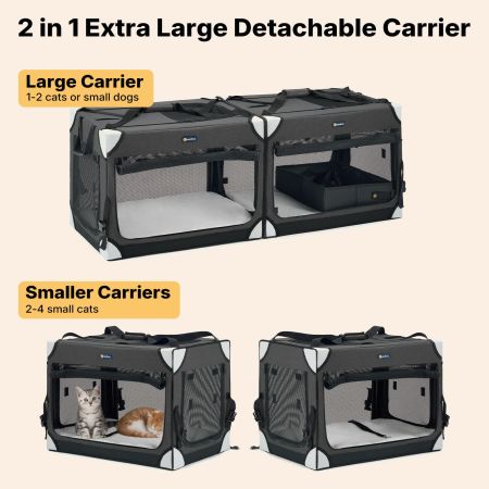 Veehoo Extra Large Cat Travel Carrier for 2 Cats Black Carriers & Bags image2