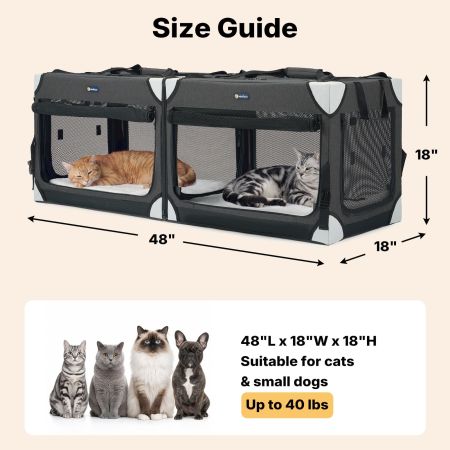 Veehoo Extra Large Cat Travel Carrier for 2 Cats Black Carriers & Bags image3