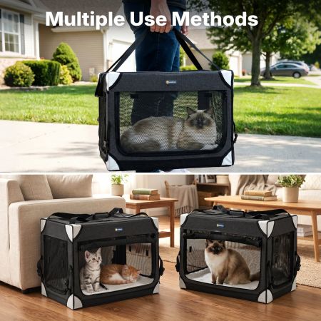 Veehoo Extra Large Cat Travel Carrier for 2 Cats Black Carriers & Bags image6