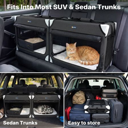Veehoo Extra Large Cat Travel Carrier for 2 Cats Black Carriers & Bags image7