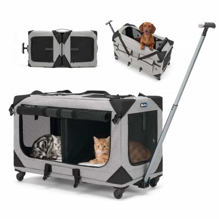 Veehoo Large Pet Carrier with Wheels for 2 Cats image1