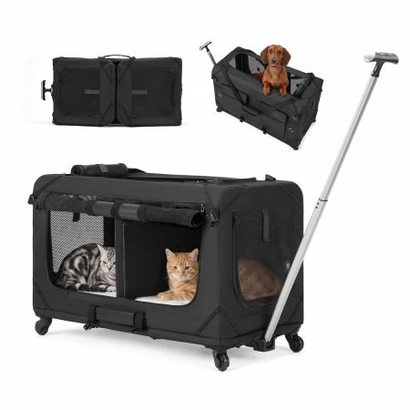 Veehoo Large Pet Carrier with Wheels for 2 Cats Black Carriers & Bags image1 Veehoo Large Pet Carrier with Wheels for 2 Cats Black Carriers & Bags image1