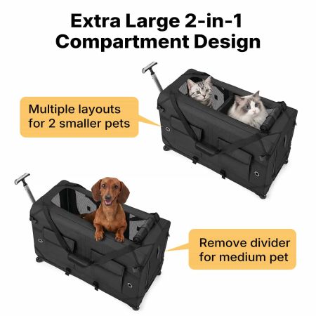 Veehoo Large Pet Carrier with Wheels for 2 Cats Black Carriers & Bags image2 Veehoo Large Pet Carrier with Wheels for 2 Cats Black Carriers & Bags image2
