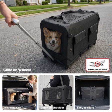 Veehoo Large Pet Carrier with Wheels for 2 Cats Black Carriers & Bags image4 Veehoo Large Pet Carrier with Wheels for 2 Cats Black Carriers & Bags image4