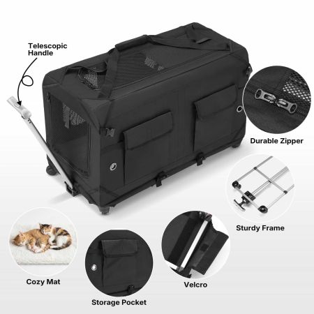 Veehoo Large Pet Carrier with Wheels for 2 Cats Black Carriers & Bags image6 Veehoo Large Pet Carrier with Wheels for 2 Cats Black Carriers & Bags image6