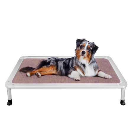 Veehoo Chewproof Dog Elevated Bed-Silver Aluminum Frame Purple Elevated Cooling Beds image1