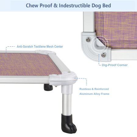 Veehoo Chewproof Dog Elevated Bed-Silver Aluminum Frame Purple Elevated Cooling Beds image5