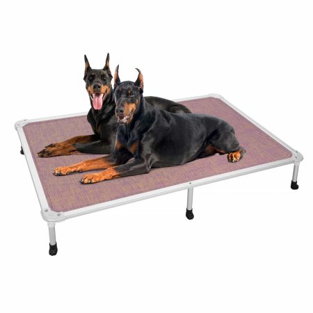 Veehoo Chewproof Dog Elevated Bed-Silver Aluminum Frame Purple Elevated Cooling Beds image1