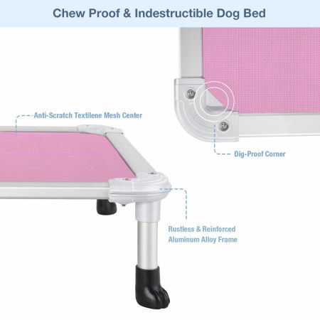 Veehoo Chewproof Dog Elevated Bed-Silver Aluminum Frame Pink Elevated Cooling Beds image3 Veehoo Chewproof Dog Elevated Bed-Silver Aluminum Frame Pink Elevated Cooling Beds image3