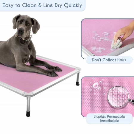 Veehoo Chewproof Dog Elevated Bed-Silver Aluminum Frame Pink Elevated Cooling Beds image5 Veehoo Chewproof Dog Elevated Bed-Silver Aluminum Frame Pink Elevated Cooling Beds image5