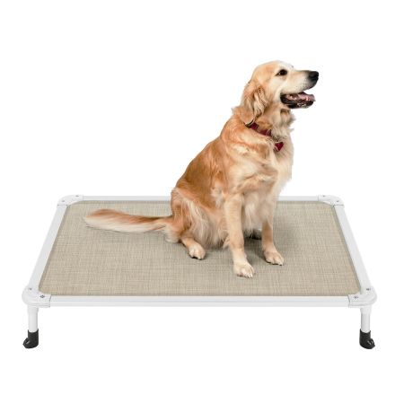 Veehoo Chewproof Dog Elevated Bed-Silver Aluminum Frame Beige Sales image1