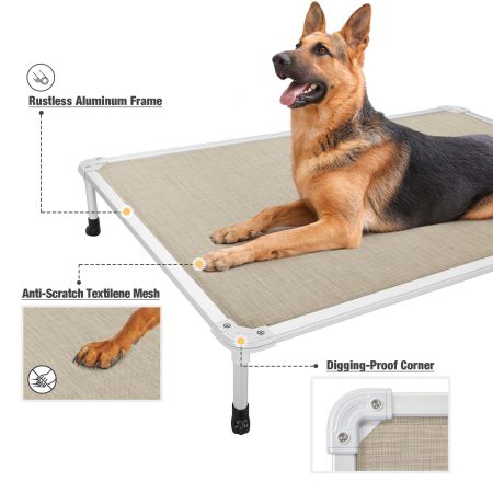 Veehoo Chewproof Dog Elevated Bed-Silver Aluminum Frame Beige Sales image9