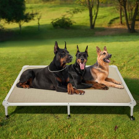 Veehoo Chewproof Dog Elevated Bed-Silver Aluminum Frame Beige Sales image12