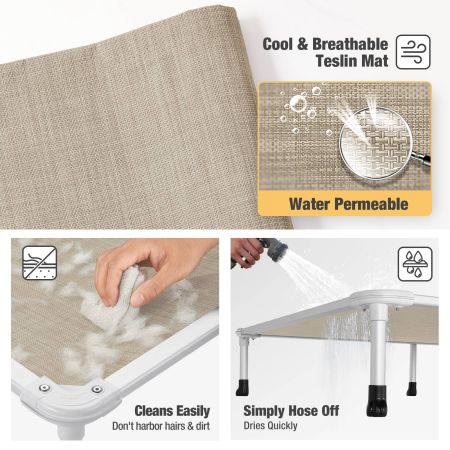 Veehoo Chewproof Dog Elevated Bed-Silver Aluminum Frame Beige Sales image5